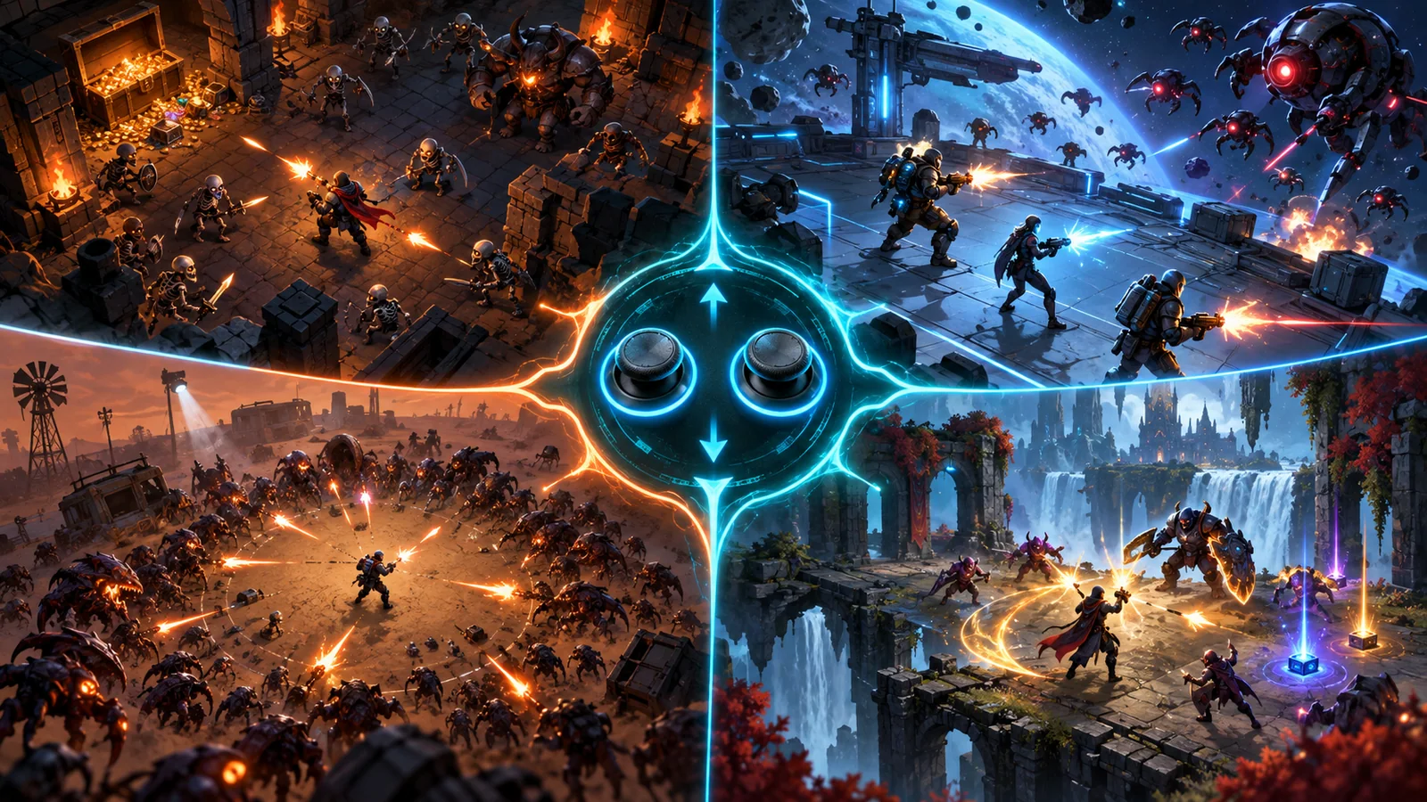 Twin stick controls branch into four action genres